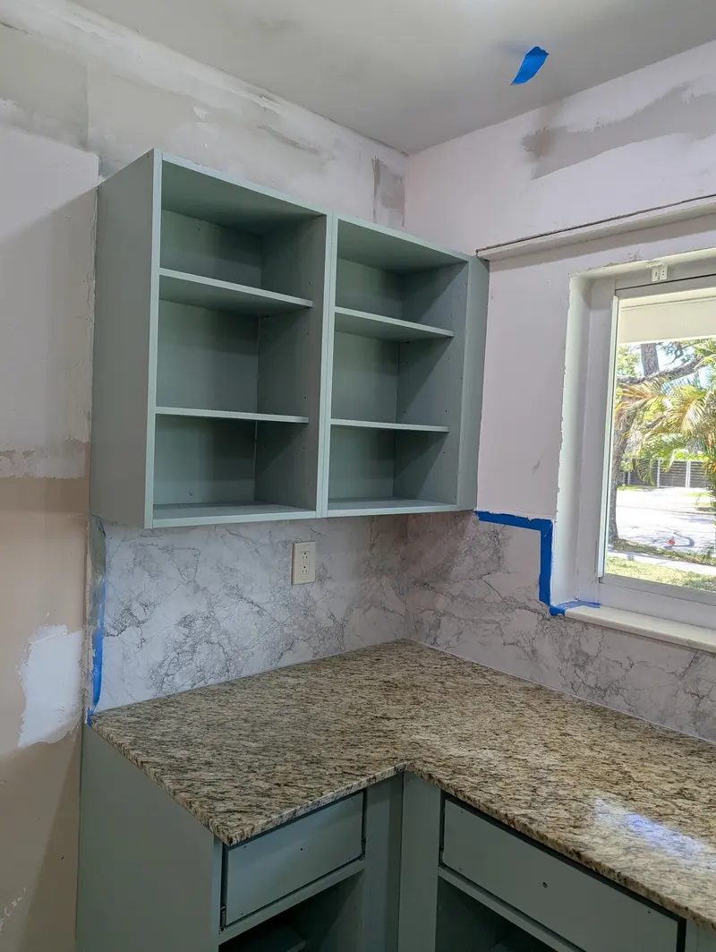 Refinished open upper cabinet boxes, interiors included, North Miami